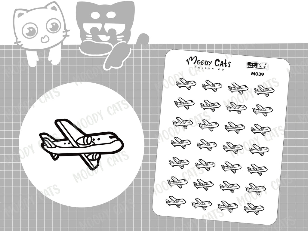 A sticker sheet of 28 Airplane icon stickers