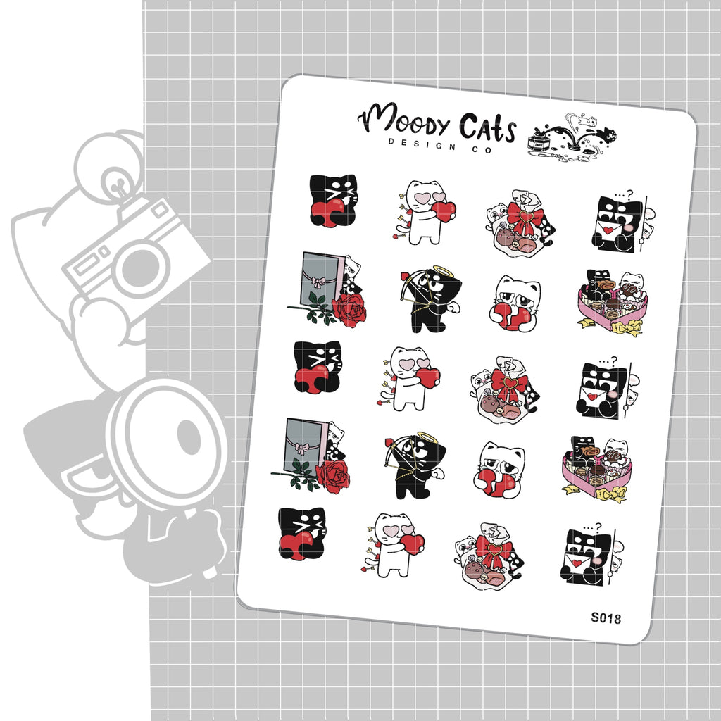 Moon & Oni Cats Valentine's Day Stickers