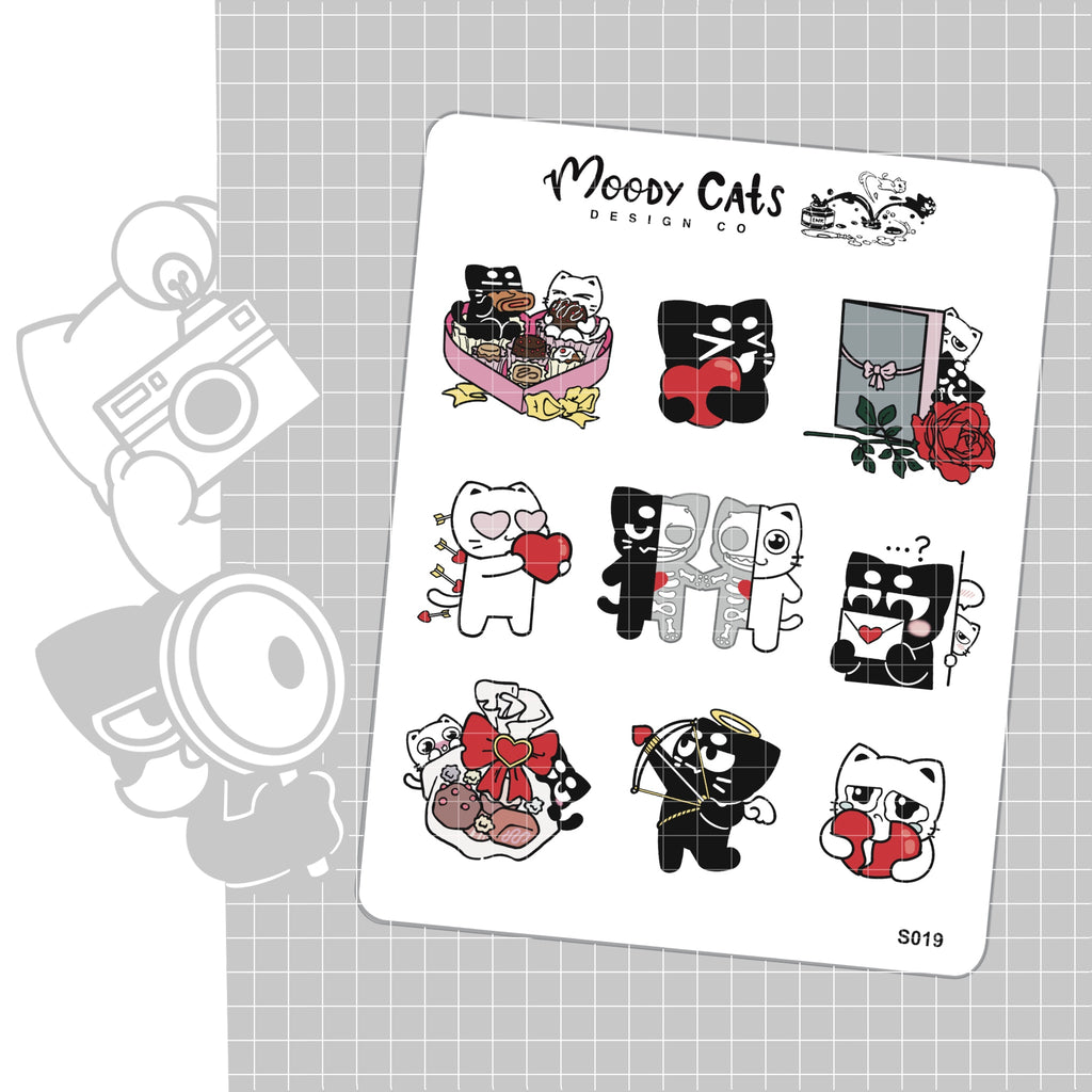 Moon & Oni Cats Valentine's Day Stickers Big Version